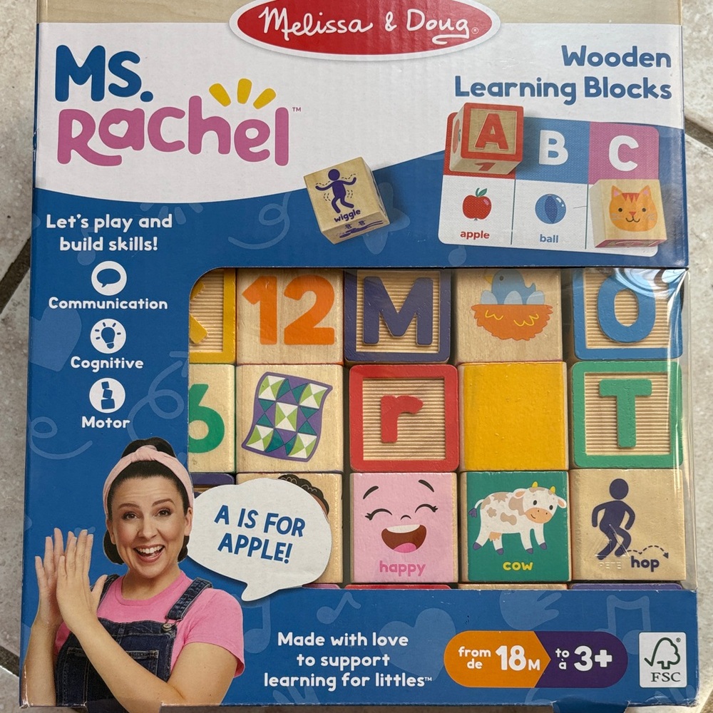Melissa & Doug Wooden Learning Blocks - Multicolor Letters & Pictures NWT